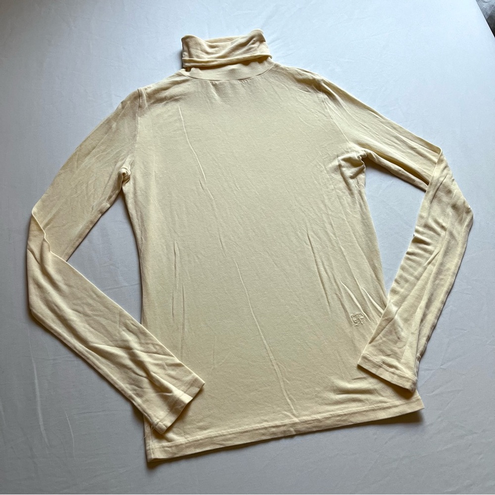 MIJEONG PARK cream tencel cotton spandex‎ turtleneck long sleeve knit T-shirt
